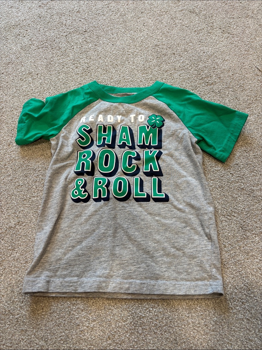 Carter's Gray Tee with Green Raglan Sleeves and Shamrock Graphic